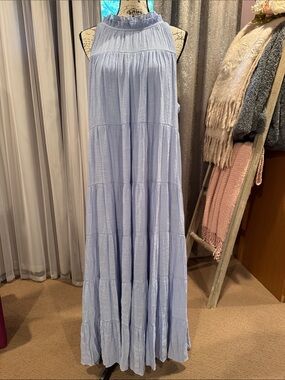 indigo soul Pale Blue Halter Tiered Maxi Dress